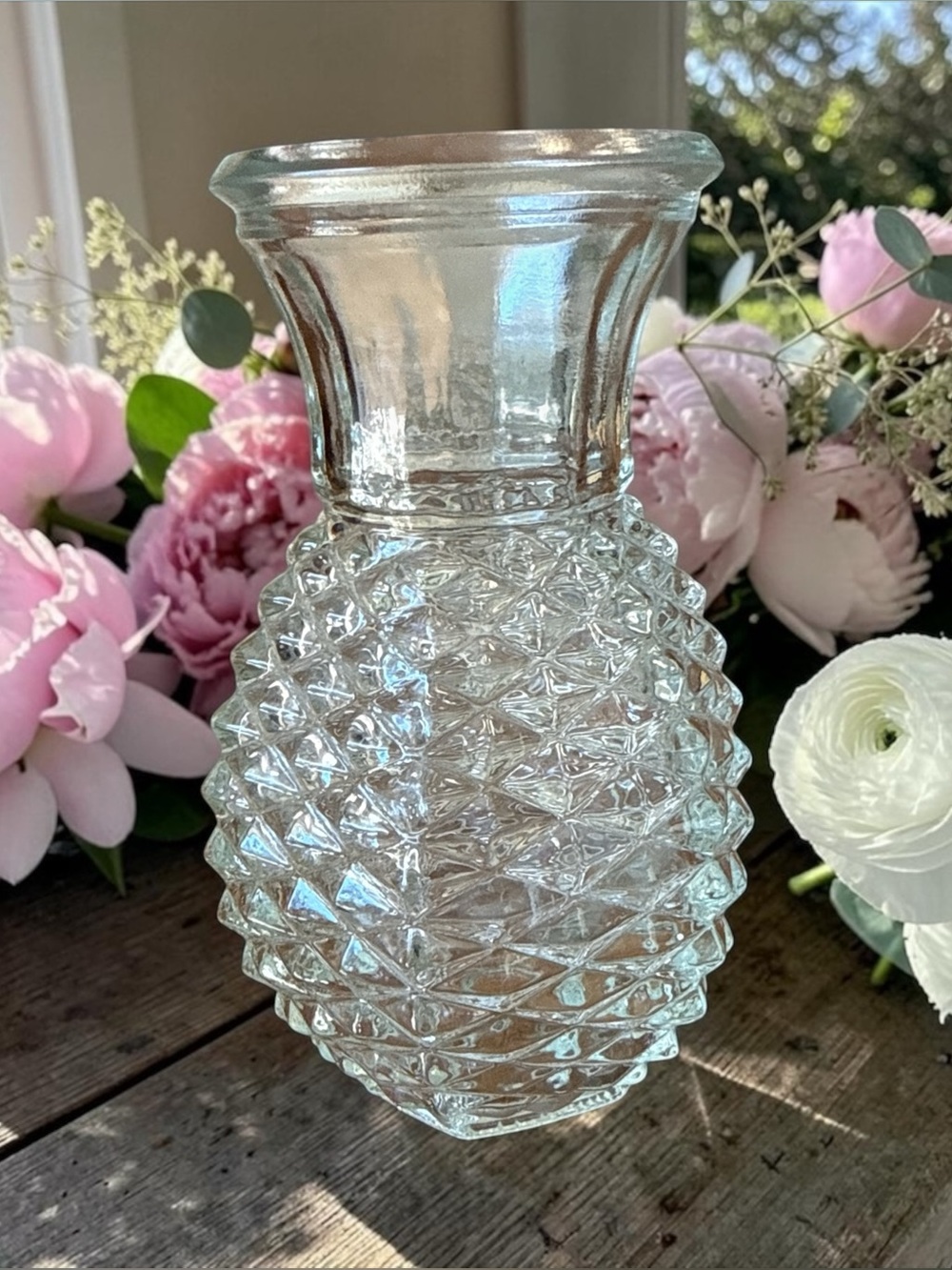 Vintage FTD 1985 Pineapple Textured Glass Vase Forcing Bulb